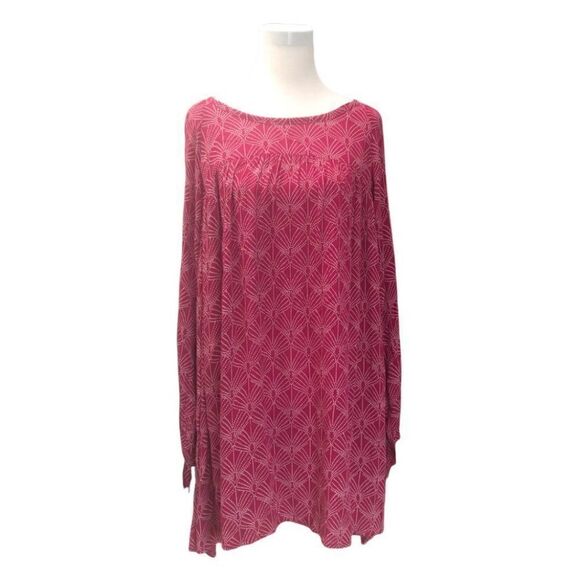 ROXY Dress - Pull-Over Shift Dress with Sleeve Accents -  Cranberry/White - Sz L - Picture 3 of 15
